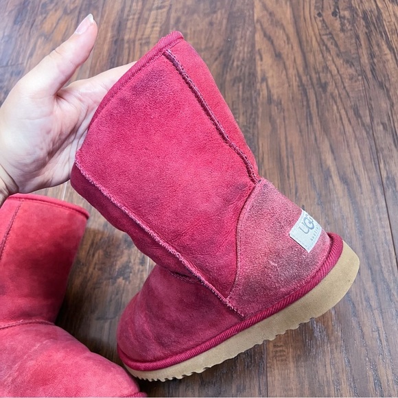 UGG • Classic Short Boot 5825 burgundy maroon pink suede sheepskin shearling mid - Picture 8 of 12